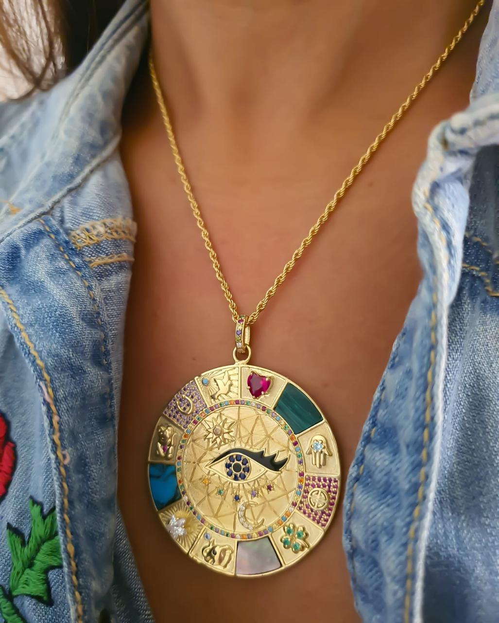 Gold Vintage Pendent With Natural Stone