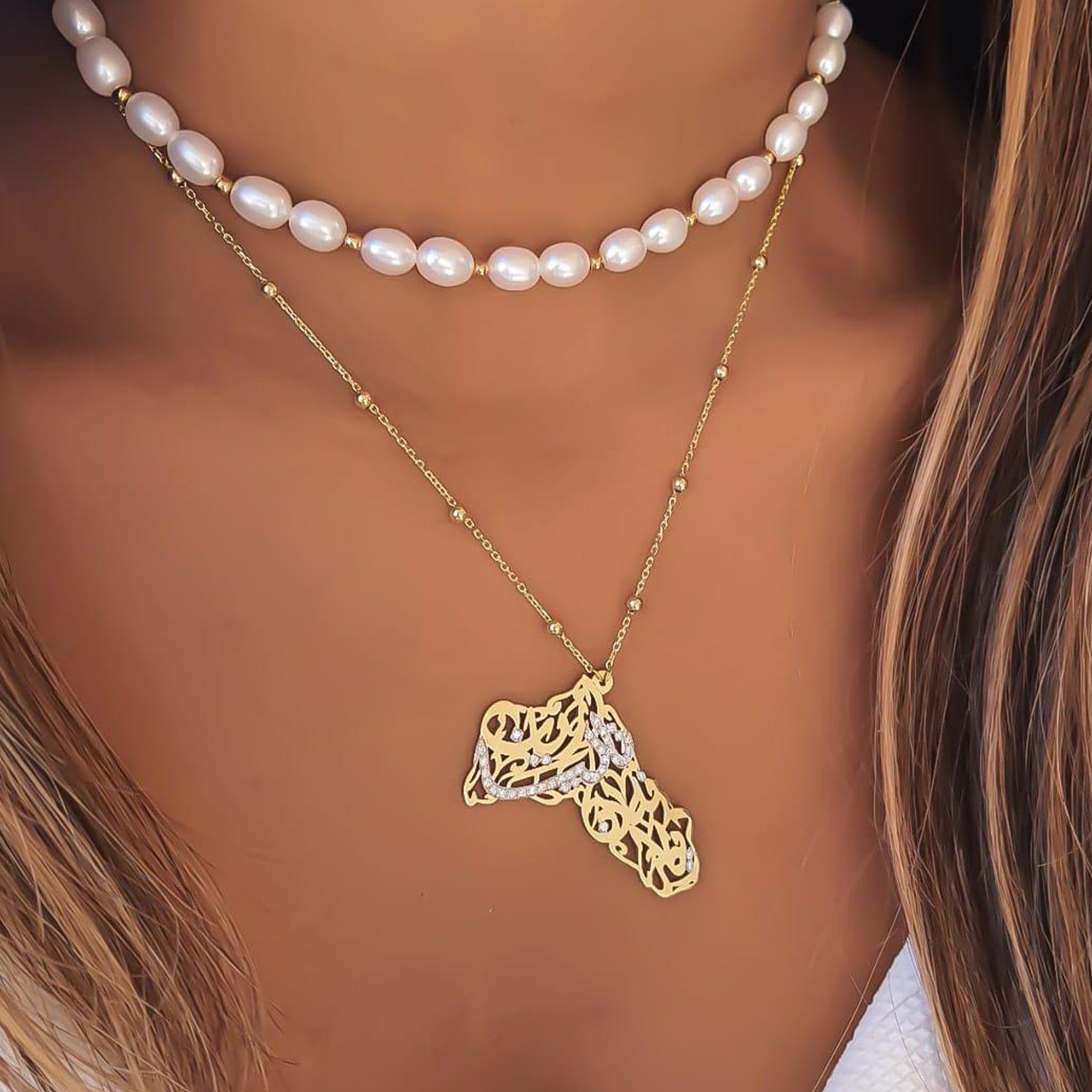 Gold Kurdistan Al Iraq Map With Family Names Design Necklace