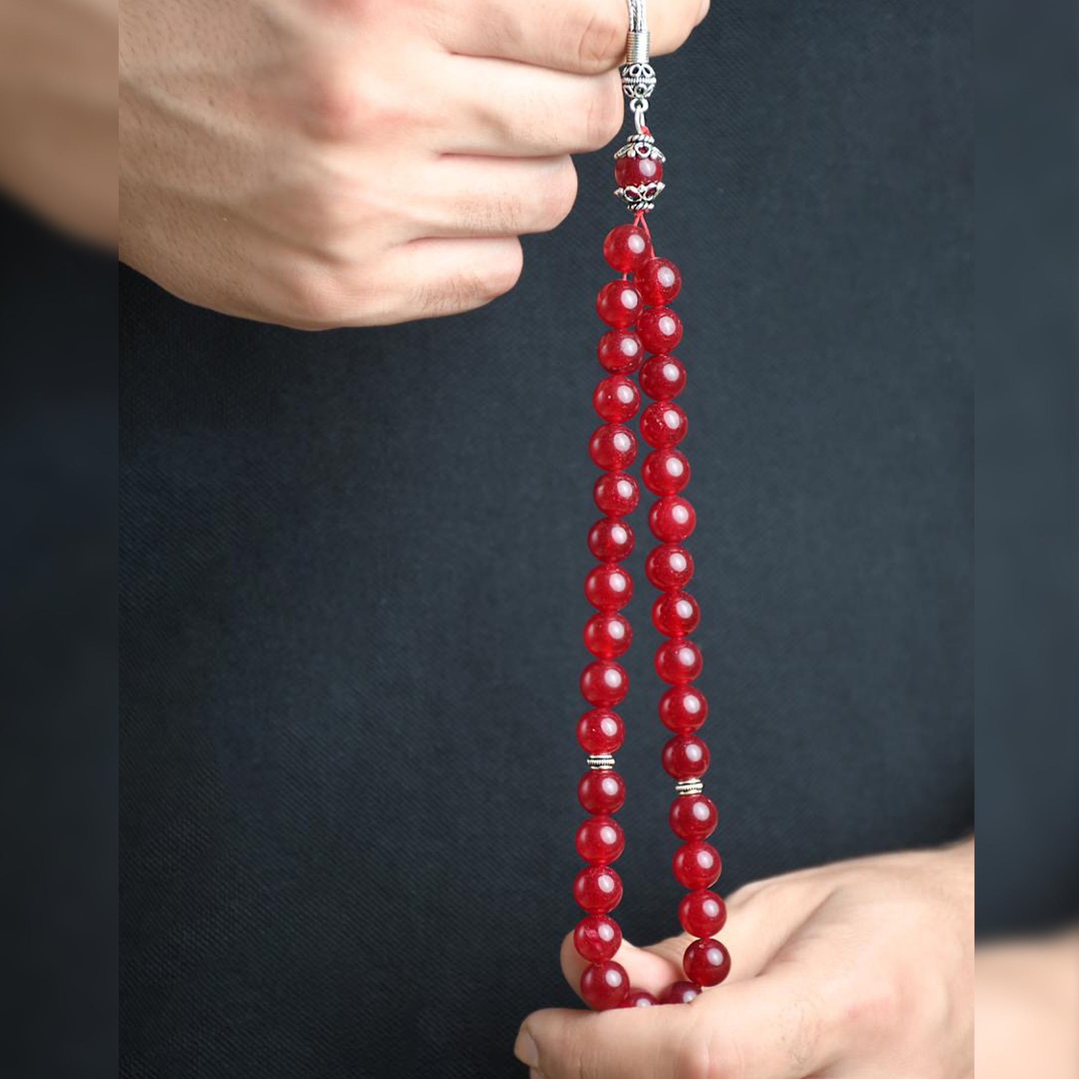 Ruby Stone Masbaha with Italian Silver Karkosha Design ‎