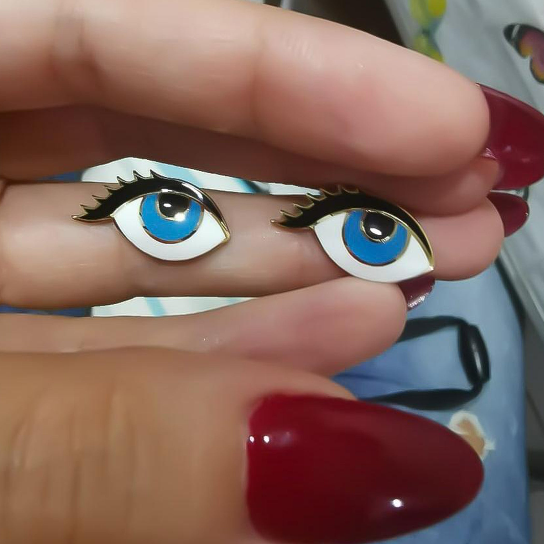 Gold “Wishing Blue Eye” Design With Italian Enamel Earring