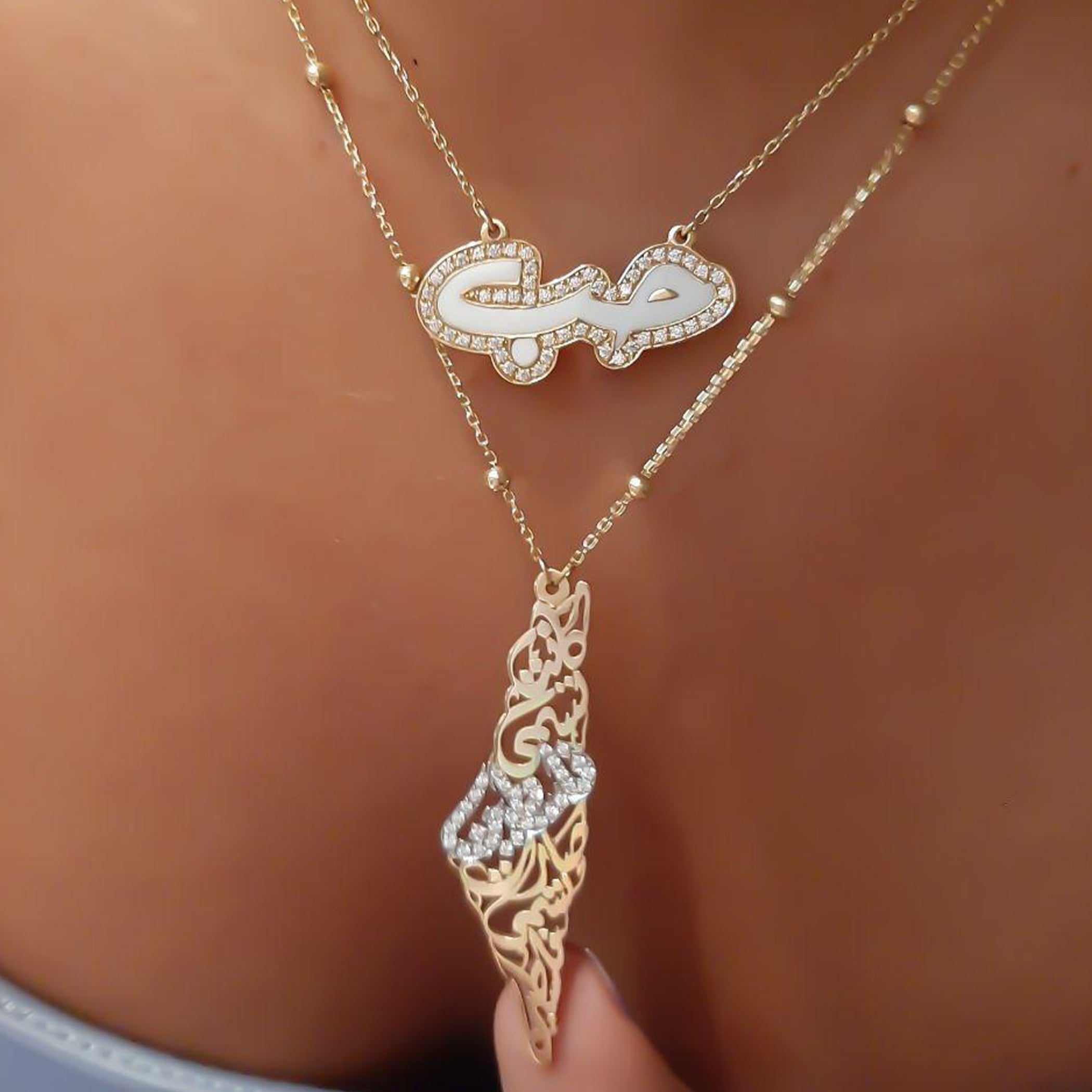 Gold (حب) Design with Italian Enamel Necklace