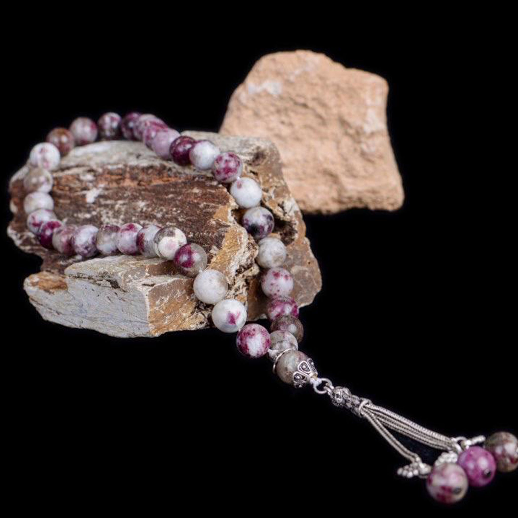 Natural Tourmaline Stone Masbaha with Italian Silver Karkosha Design ‎