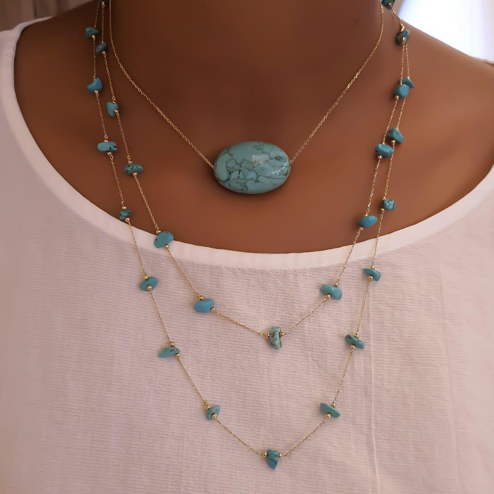 Gold Turquoise Stone Oval Shape Design Necklace