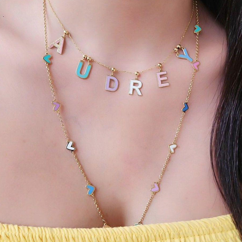 Gold Name Separate Letters with Italian Enamel Necklace