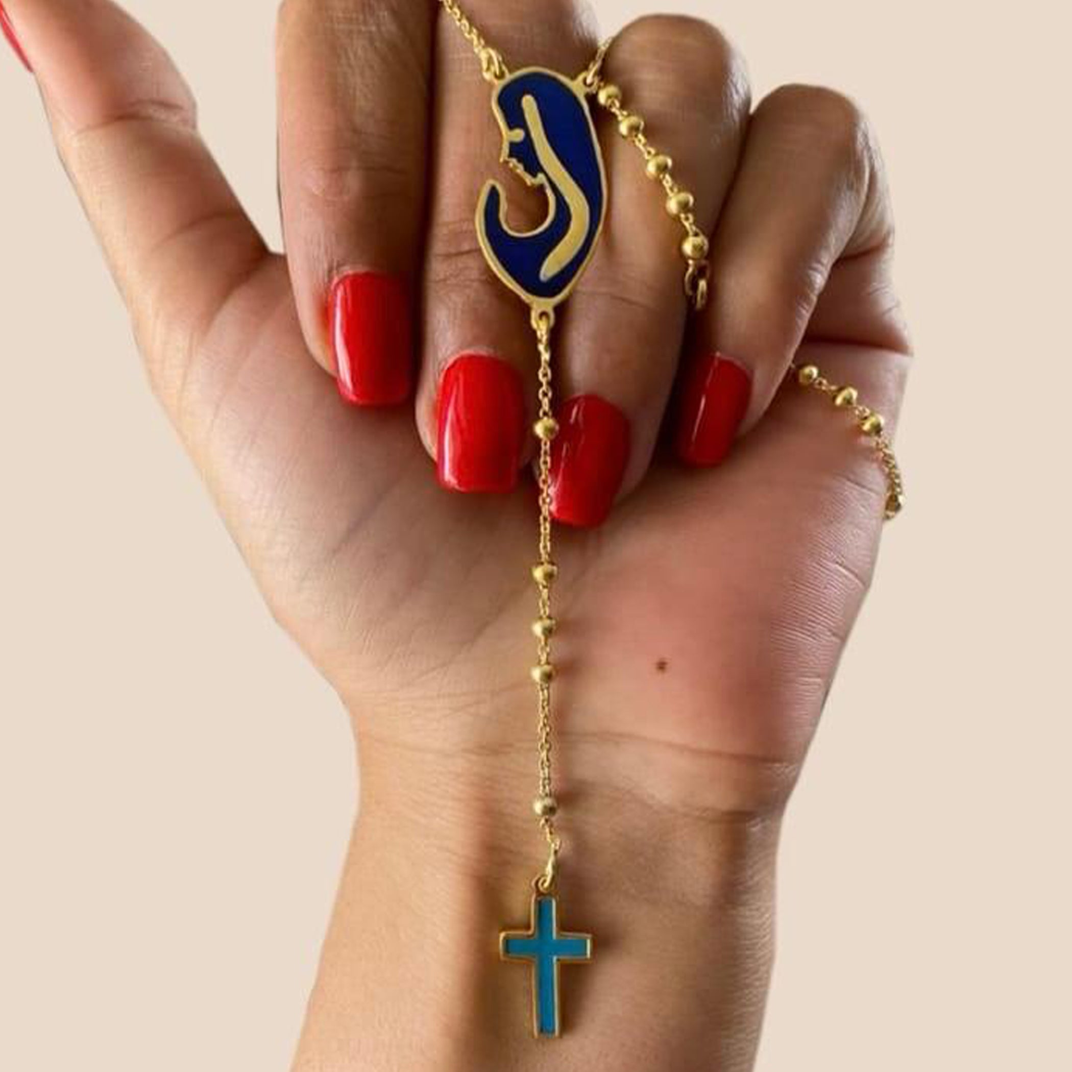 Gold Virgin Mary Design with Cross Necklace