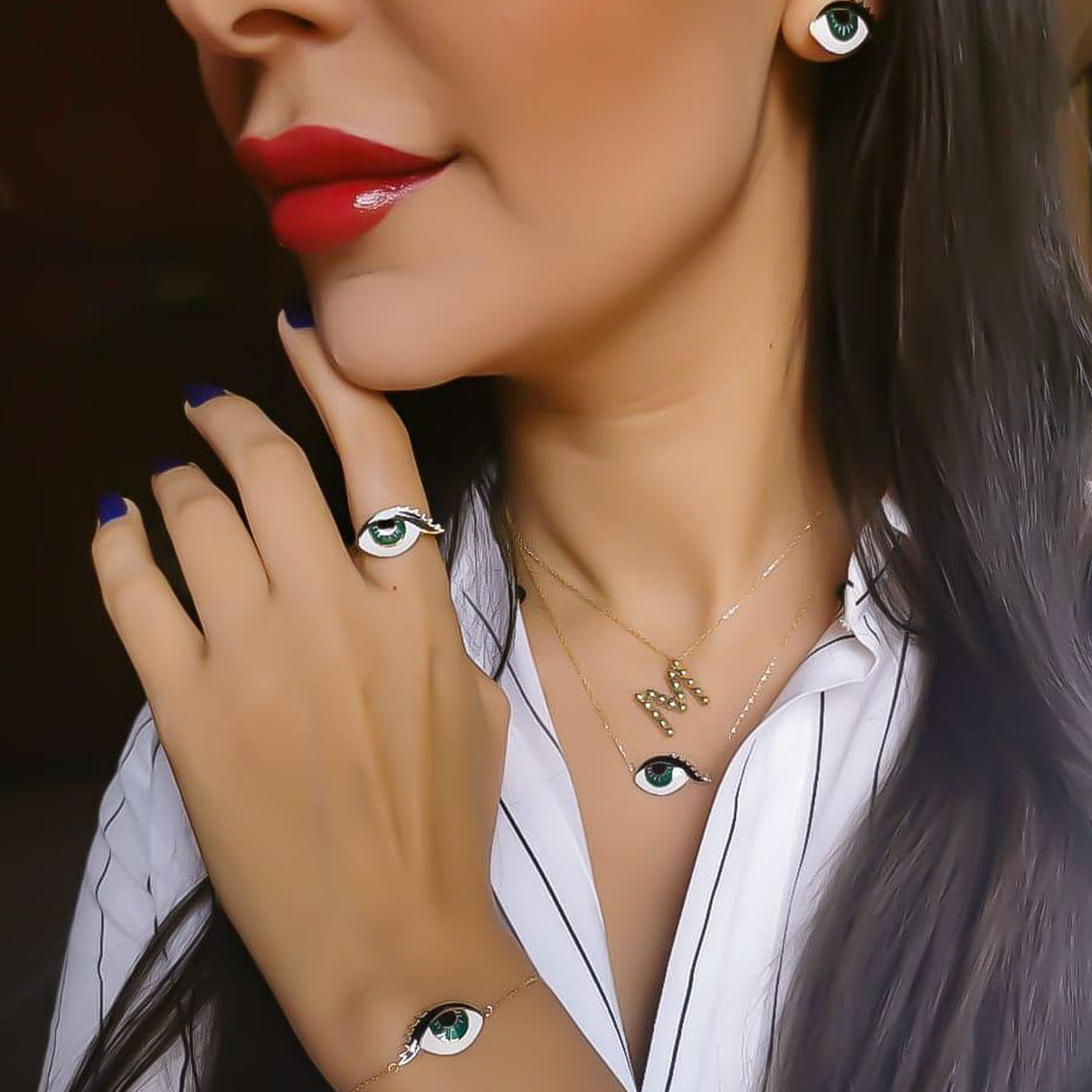 Gold “Wishing Eye” Design With Italian Enamel Set