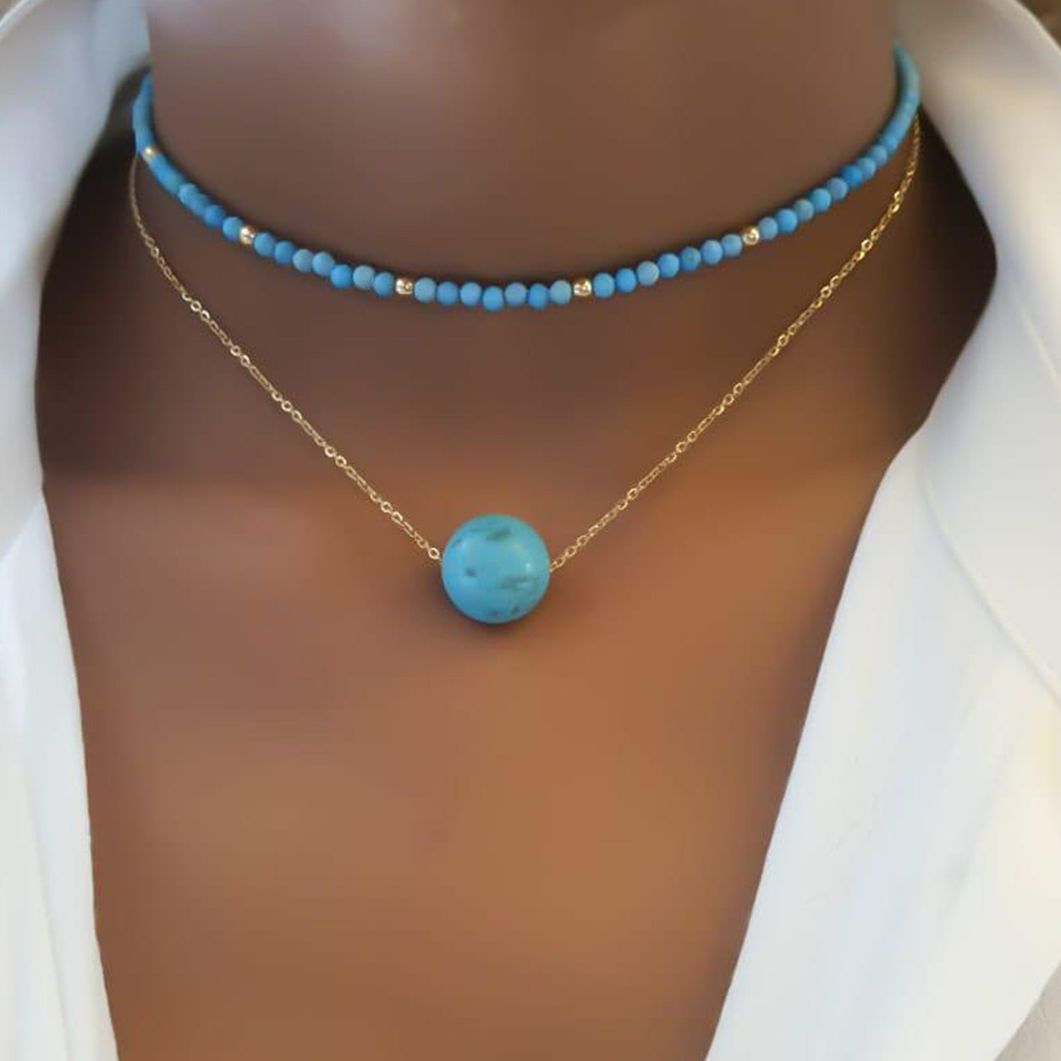 Gold Turquoise Stone Necklace
