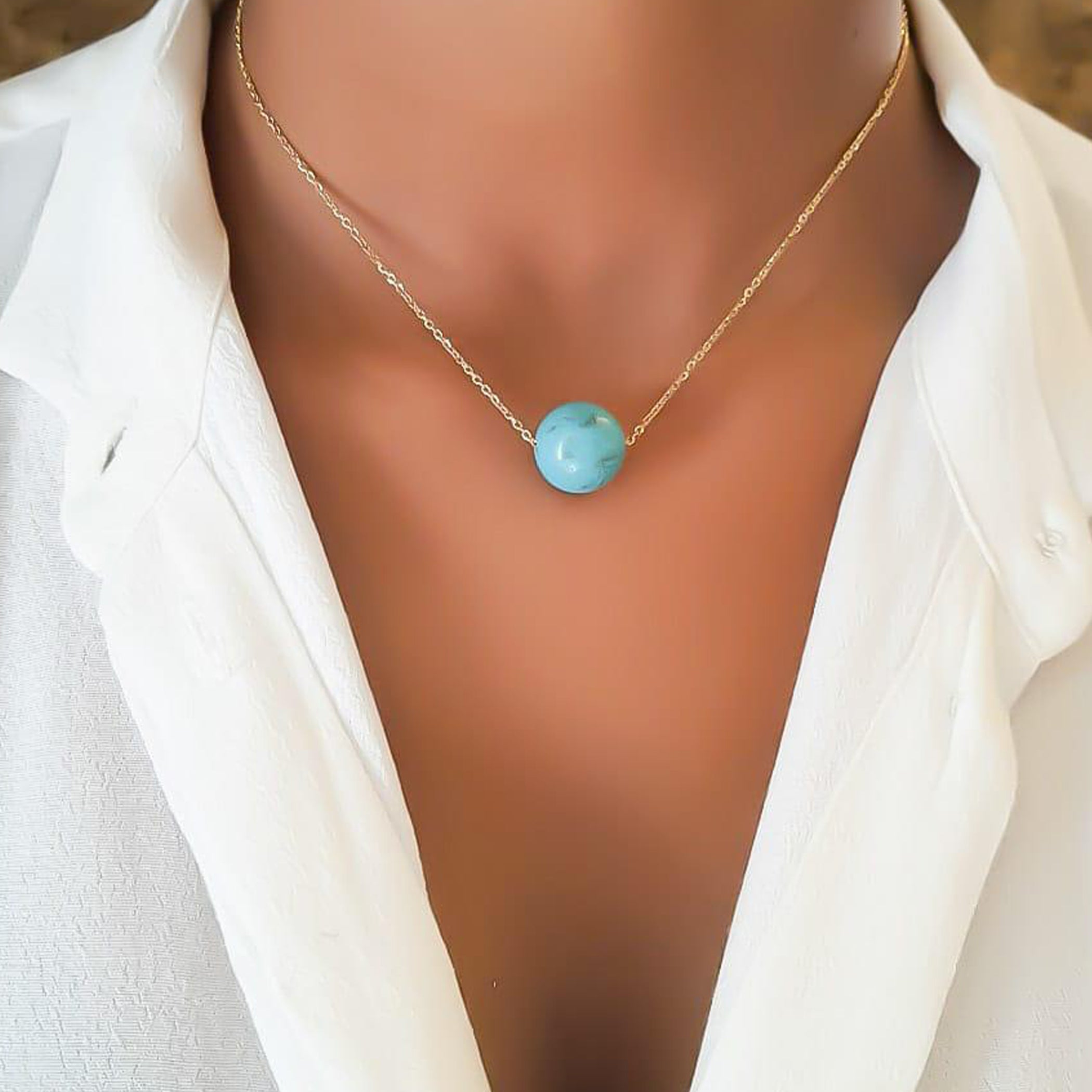 Gold Turquoise Stone Necklace