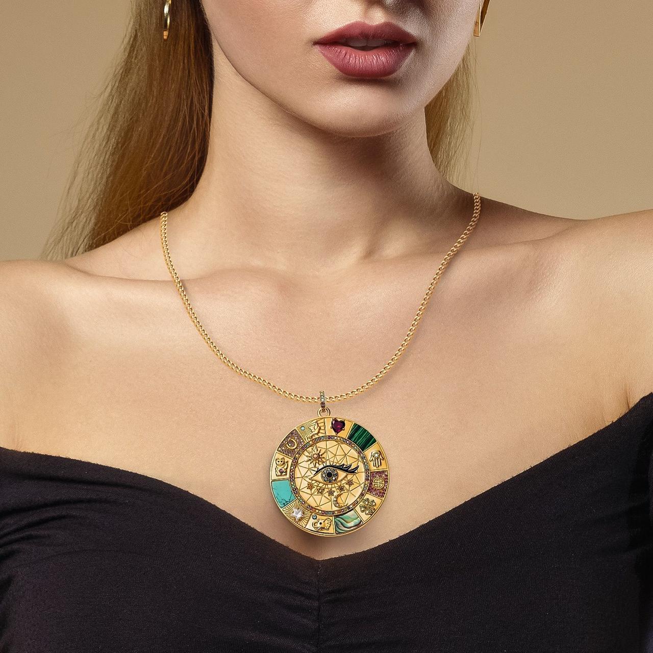 Vintage Pendent Italian Silver Gold Plated With Natural Stone And Chopard Chain