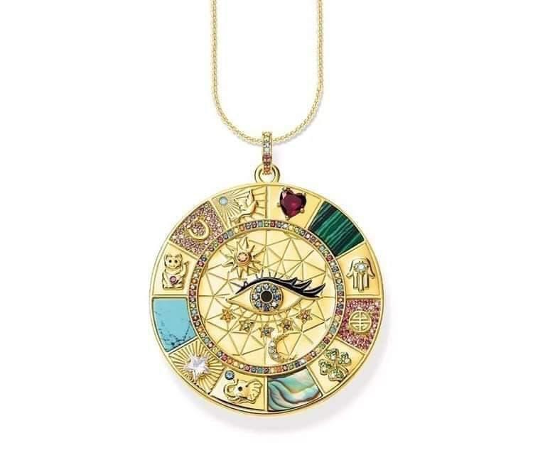 Vintage Pendent Italian Silver Gold Plated With Natural Stone And Chopard Chain