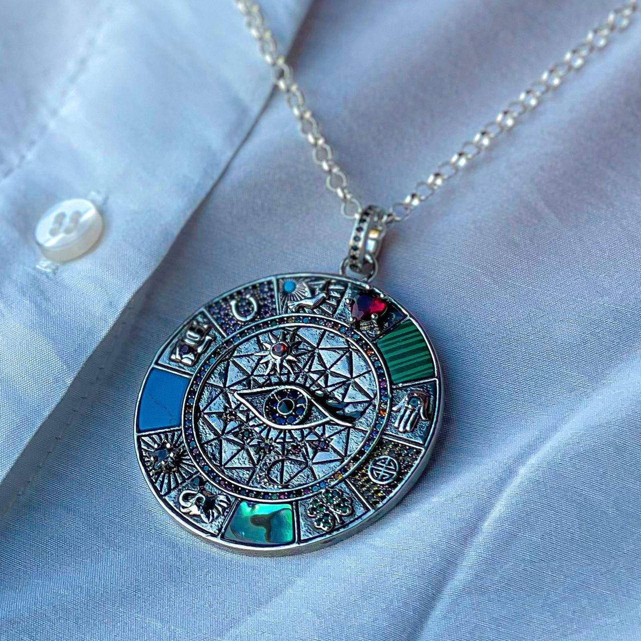 Vintage Pendent Italian Silver With Natural Stone
