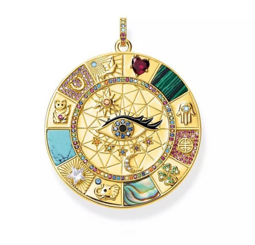 Vintage Pendent Italian Silver Gold Plated With Natural Stone