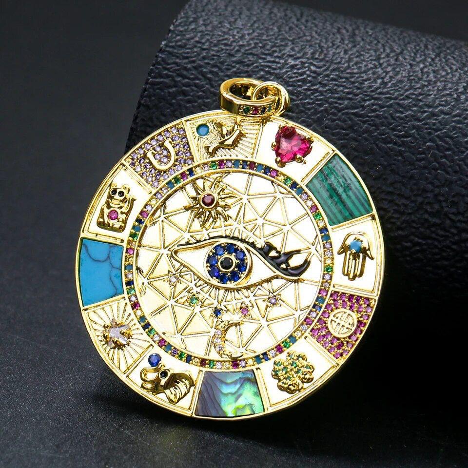 Vintage Pendent Italian Silver Gold Plated With Natural Stone