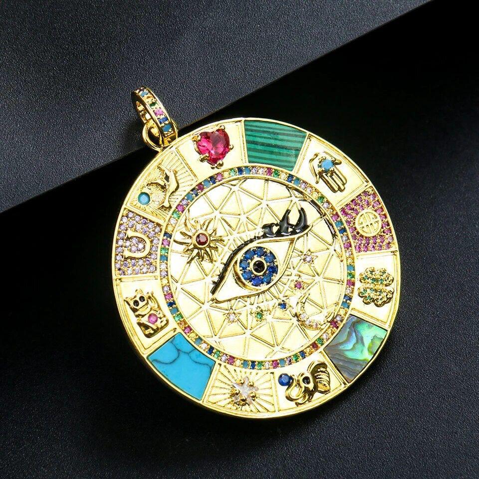 Vintage Pendent Italian Silver Gold Plated With Natural Stone