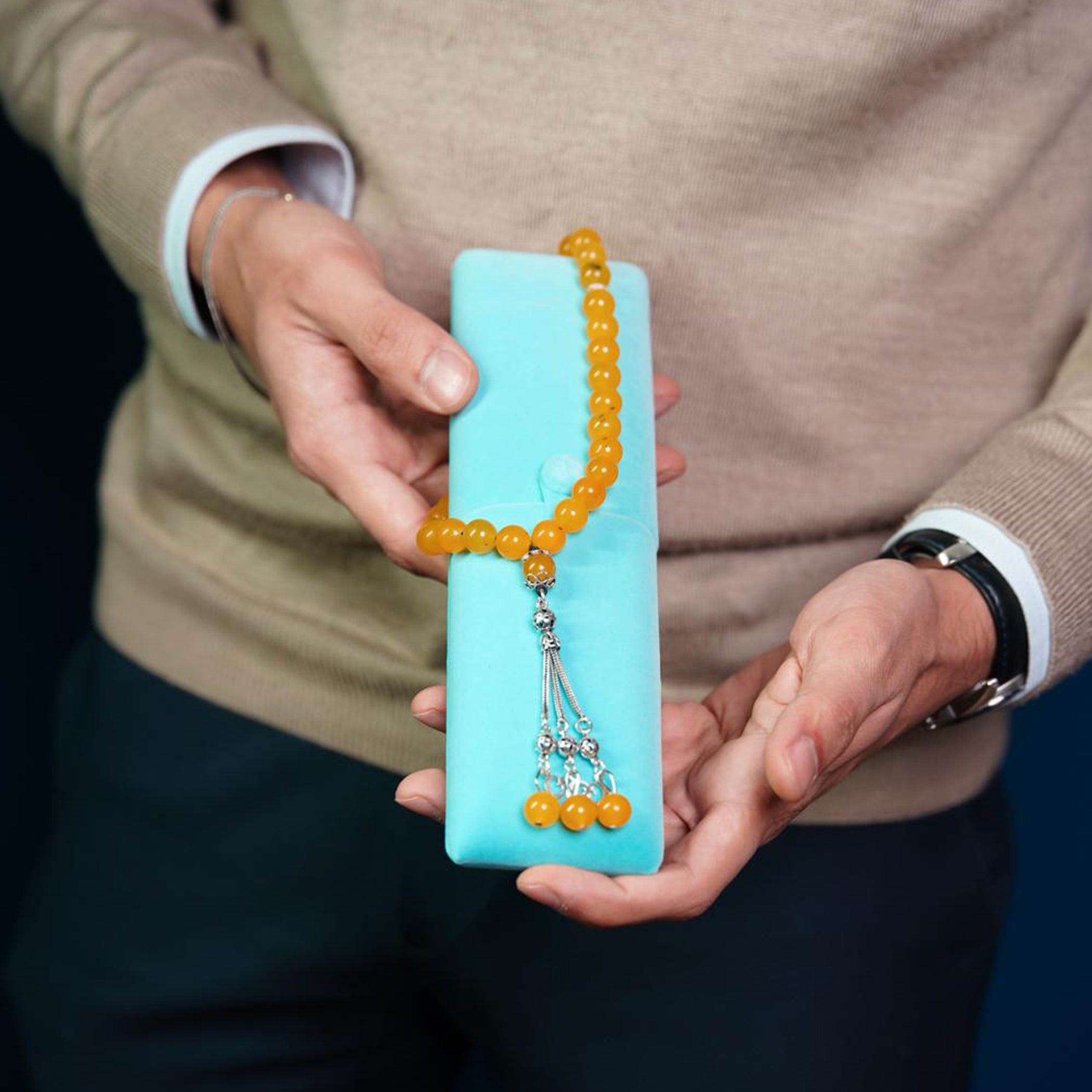 Citreen Stone Masbaha with Italian Silver Karkosha Design ‎