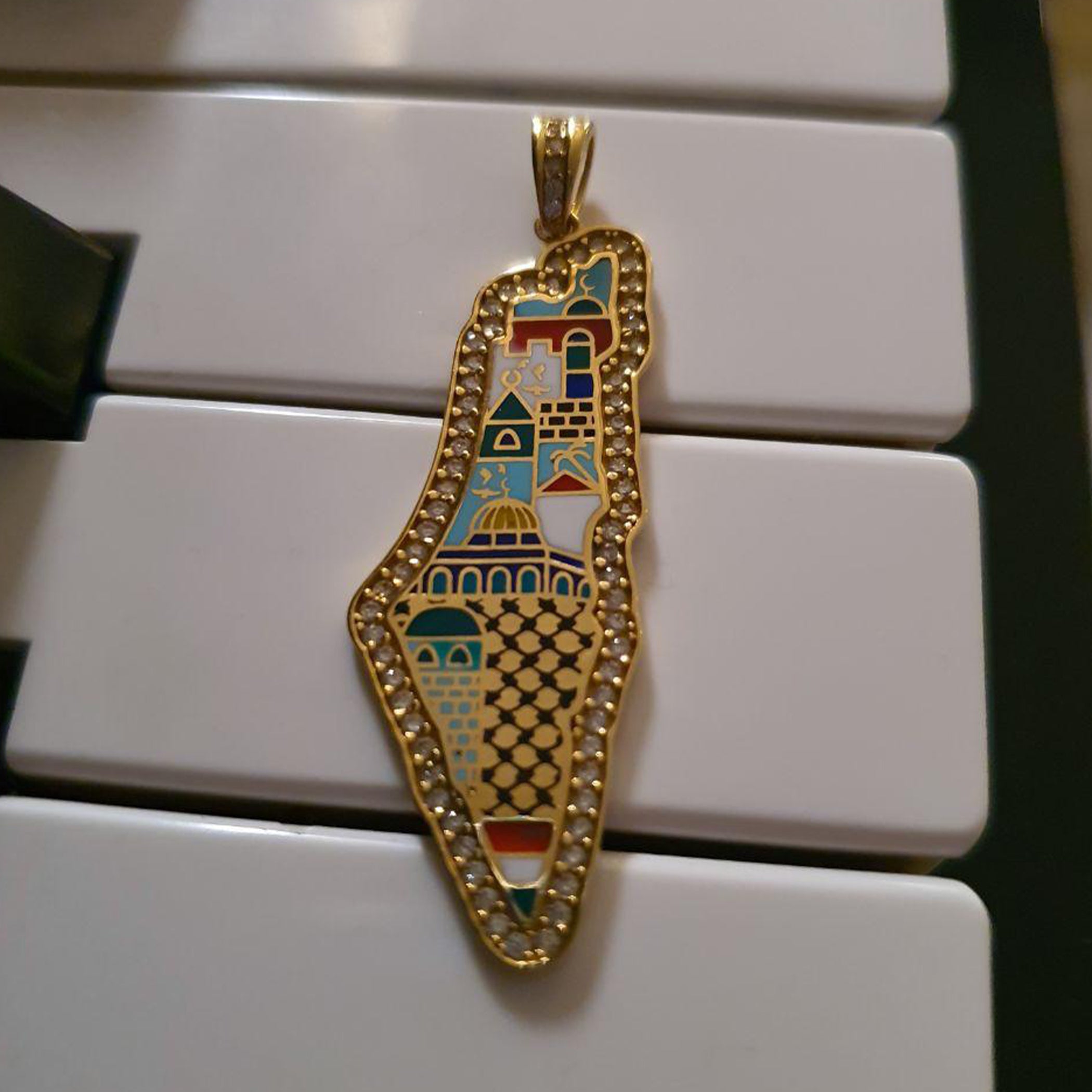 Gold Palestine Map Design With Italian Enamel Necklace