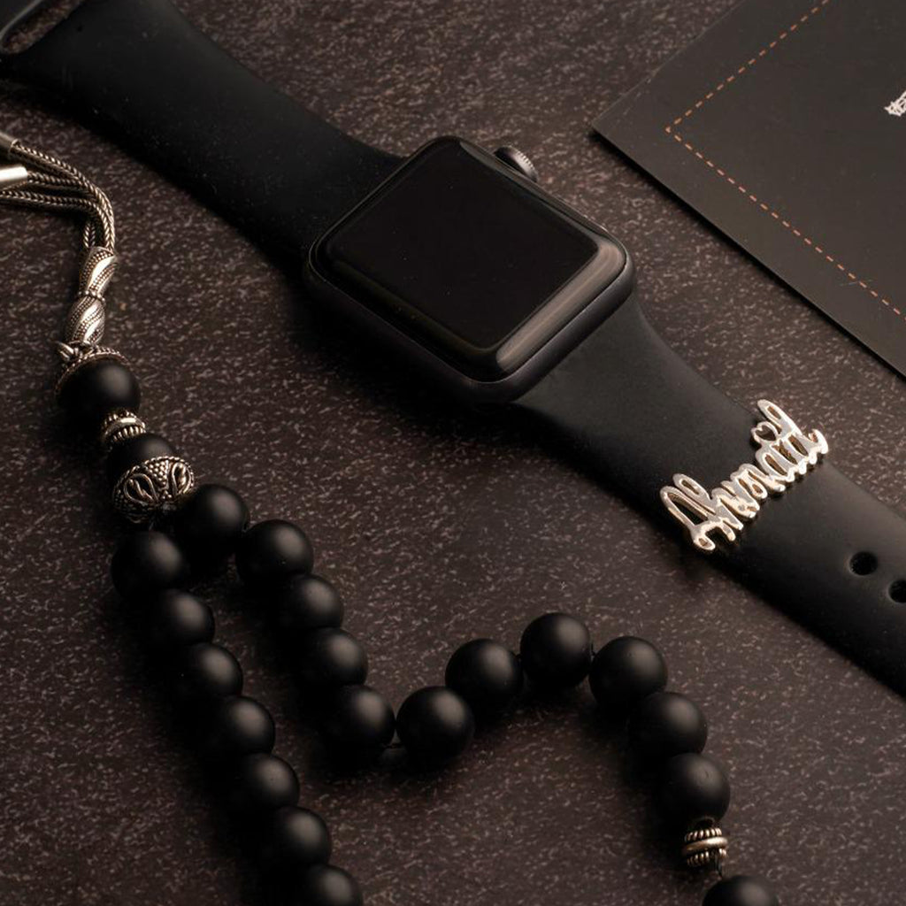 Nature Black Onyx Stone Masbaha with Italian Silver Karkosha Design ‎