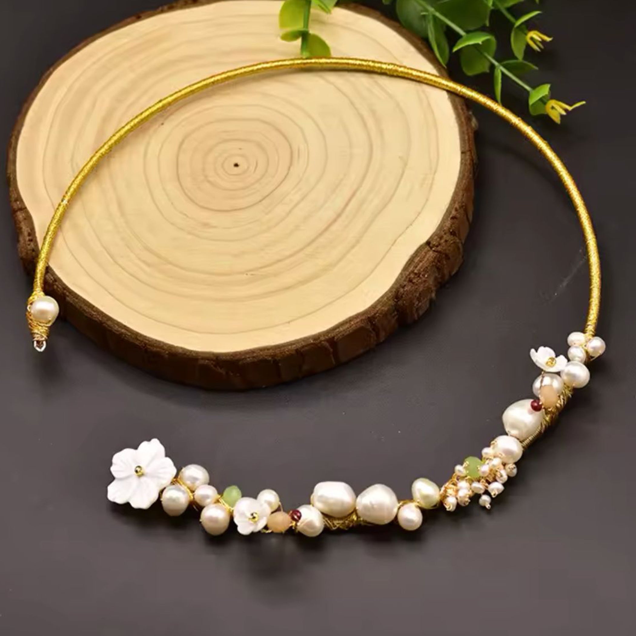 Natural Pearl With Flowers Design Choker