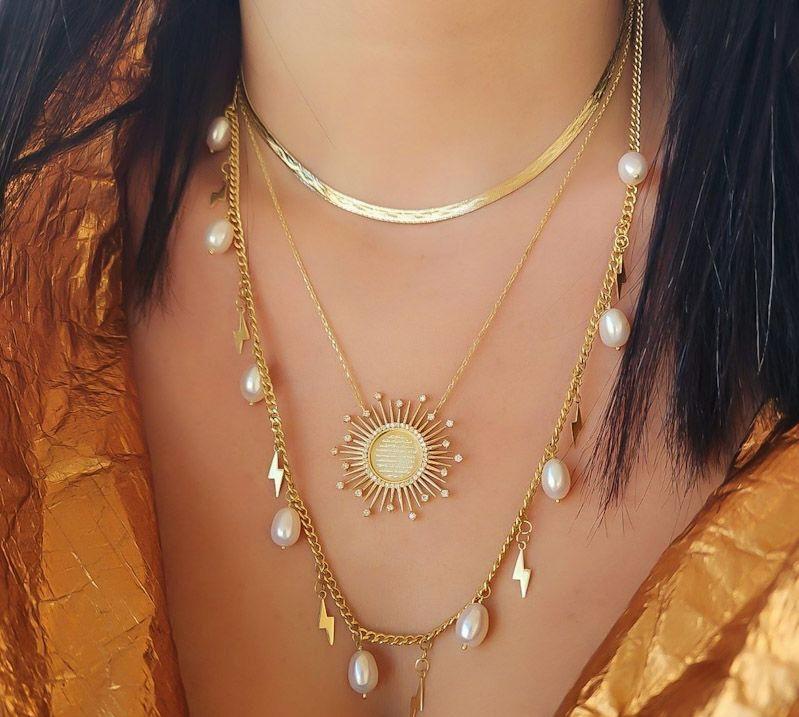 Gold Sun “Ayat Al Kursi” Hand Carving Design With Zirconia Stone Necklace