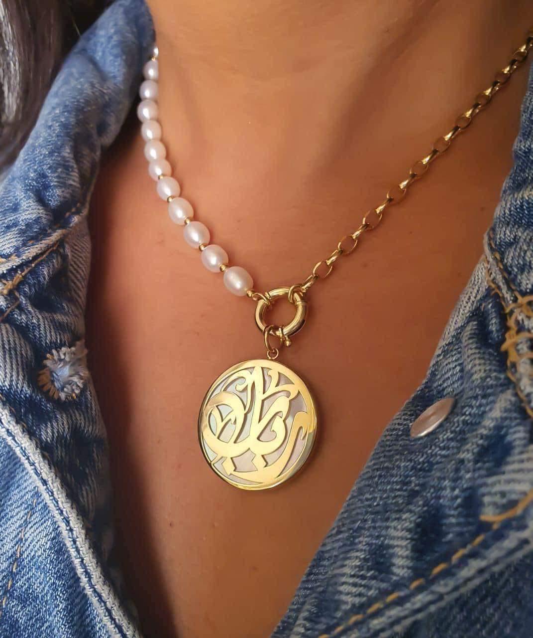 Gold Name Design With One Side Natural Pearl Necklace