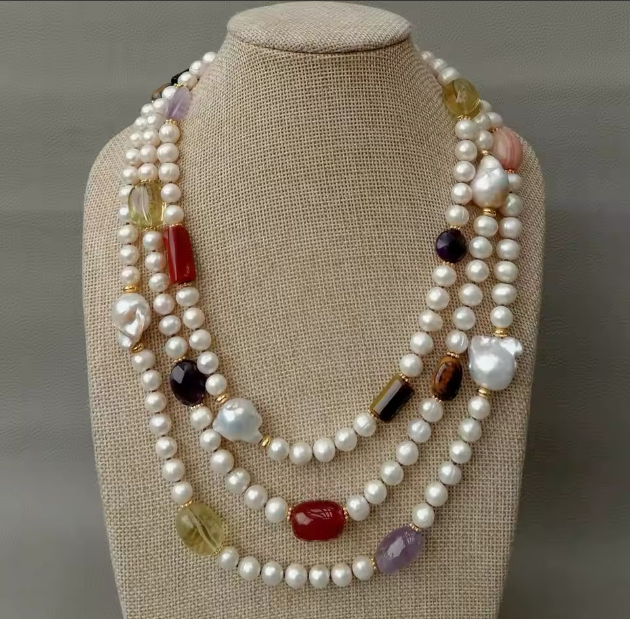 Natural Pearl With Stone Necklace