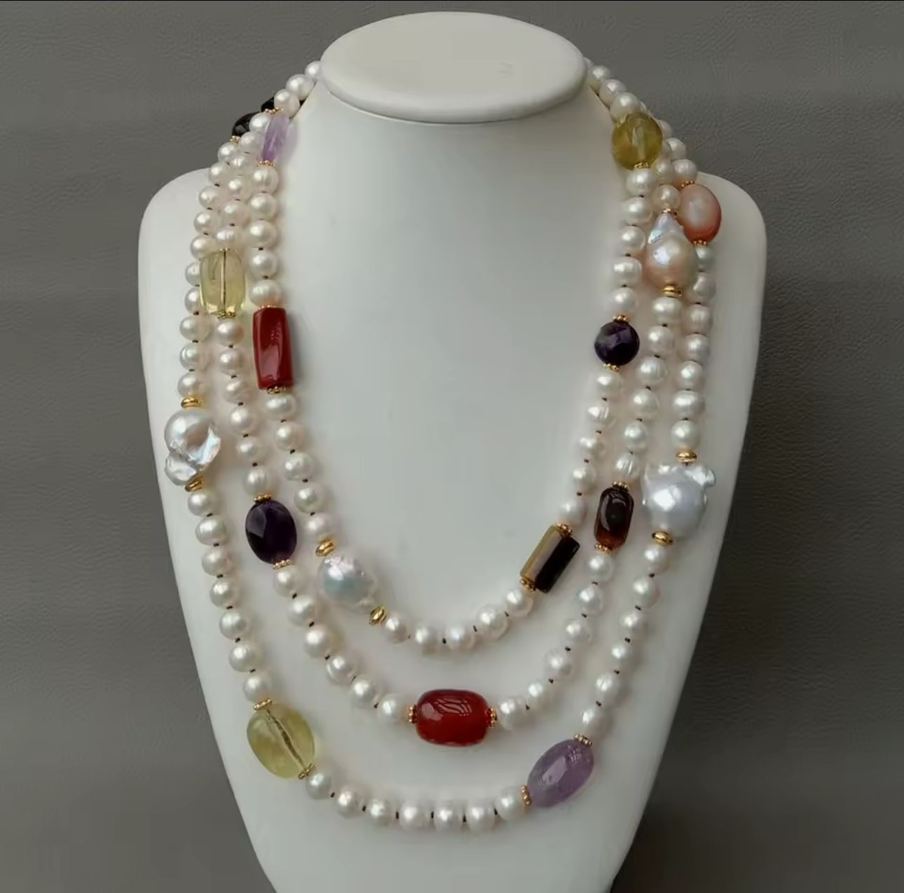 Natural Pearl With Stone Necklace