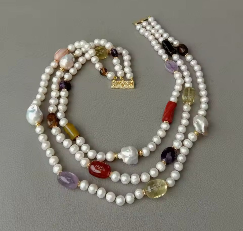 Natural Pearl With Stone Necklace