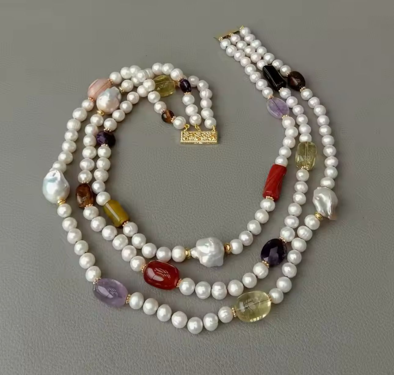 Natural Pearl With Stone Necklace