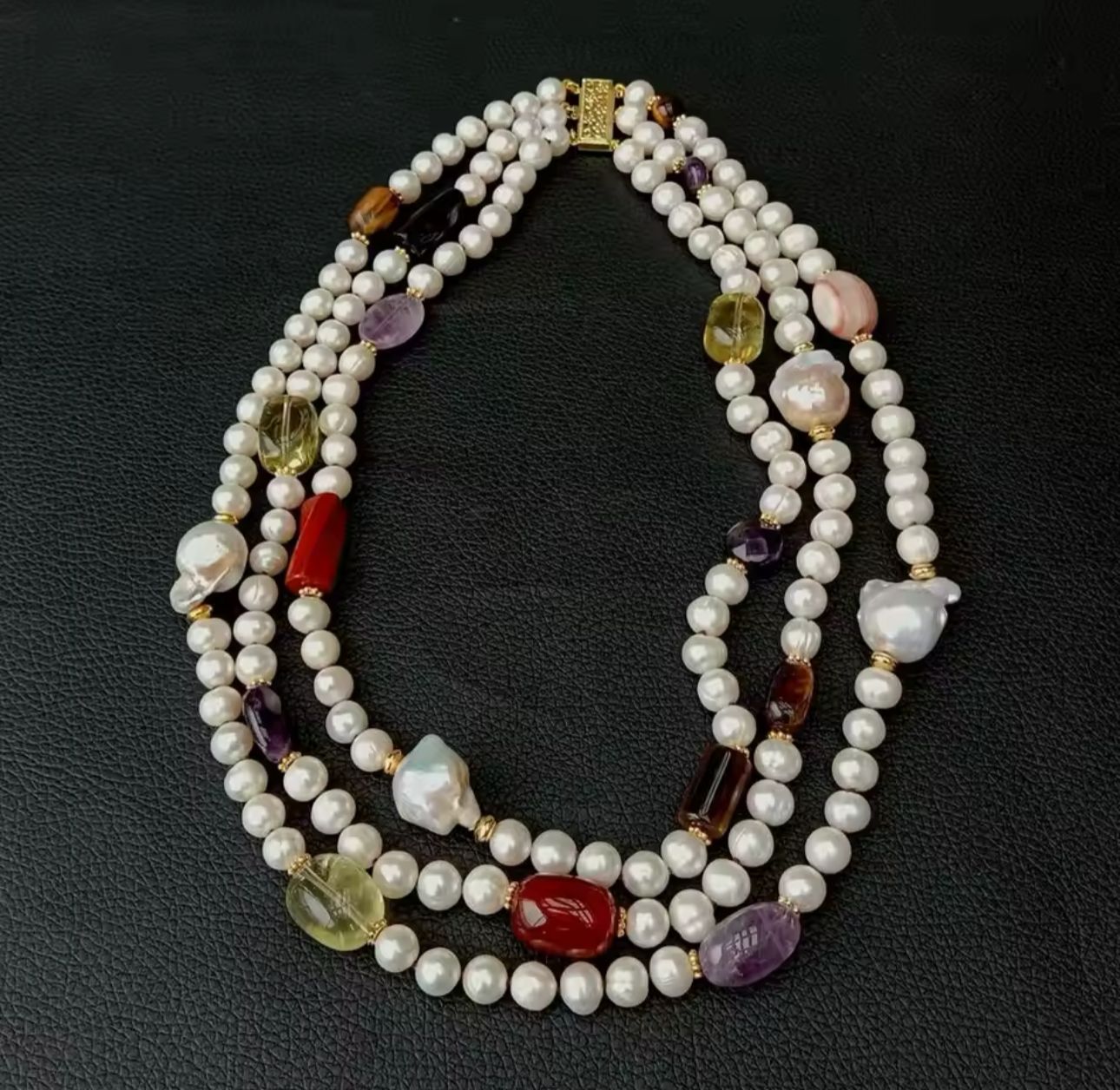 Natural Pearl With Stone Necklace