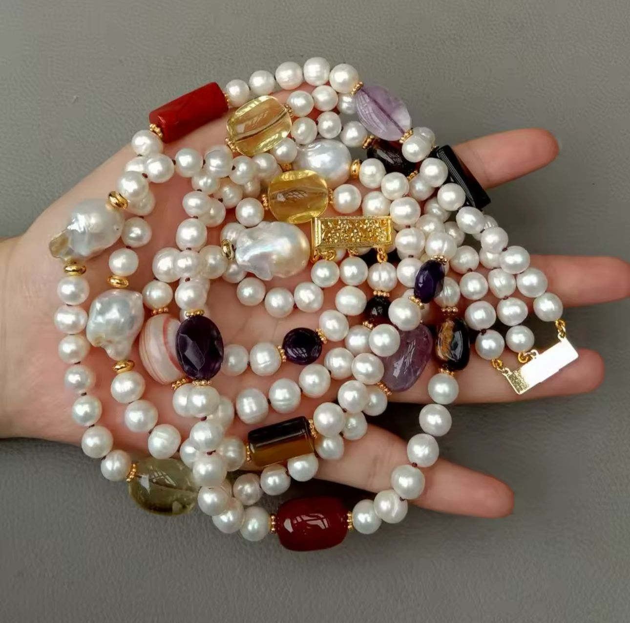 Natural Pearl With Stone Necklace