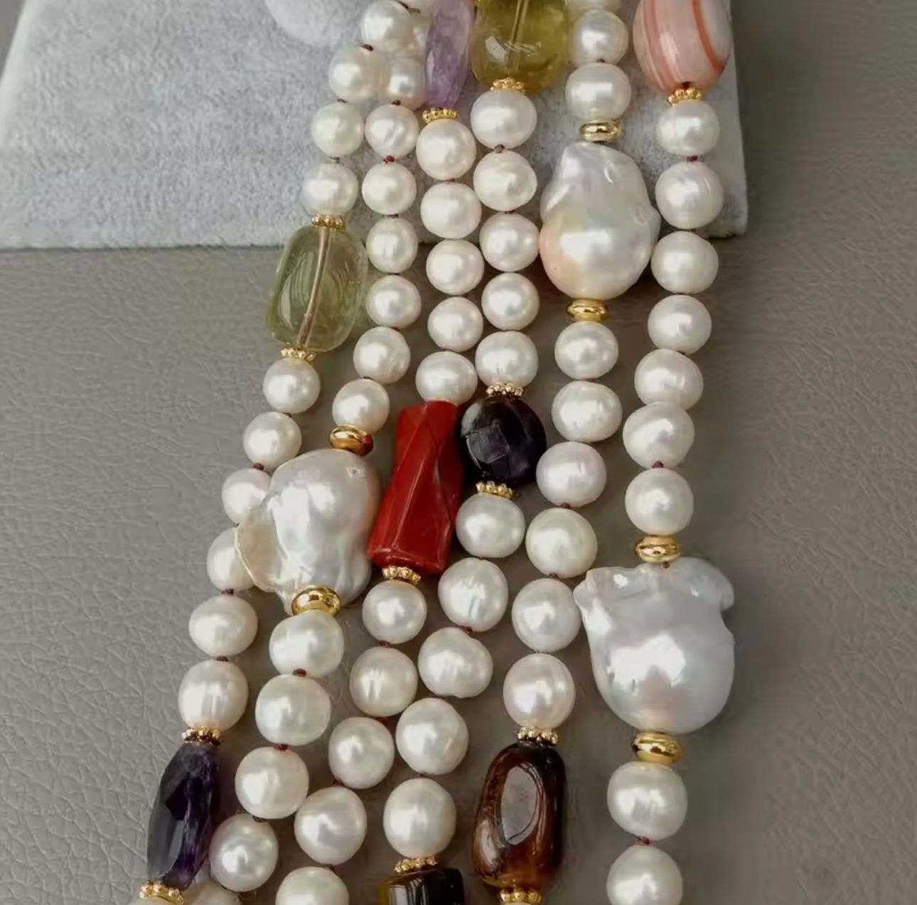 Natural Pearl With Stone Necklace