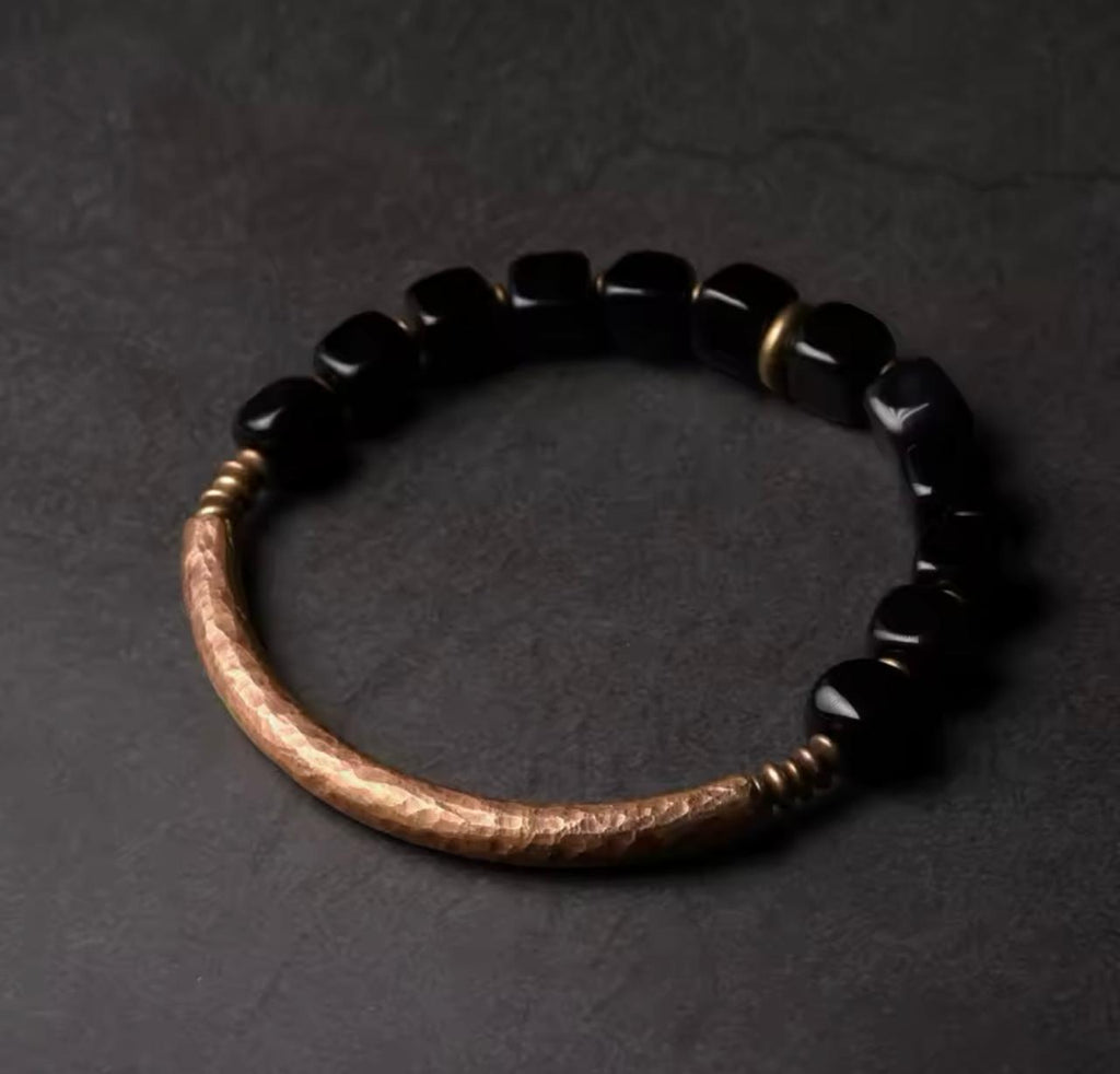 Obsidian Natural Stone with Pure Copper and Magnetic Point Healing