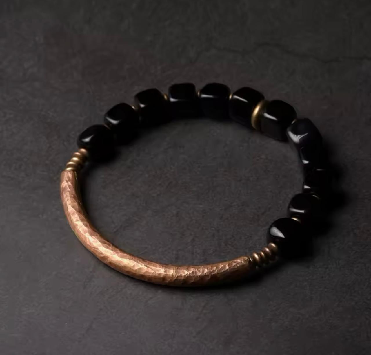 Obsidian Natural Stone with Pure Copper and Magnetic Point Healing
