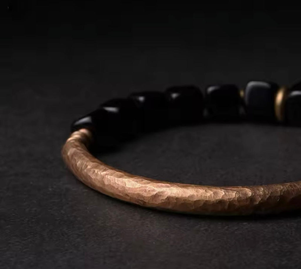 Obsidian Natural Stone with Pure Copper and Magnetic Point Healing