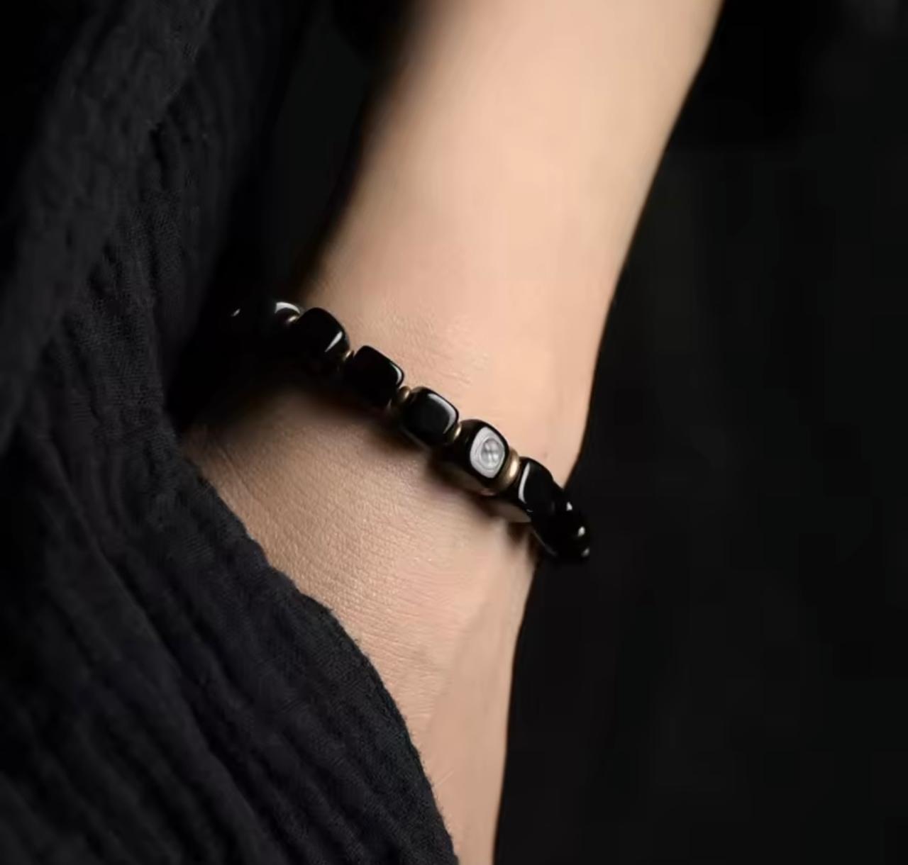 Obsidian Natural Stone with Pure Copper and Magnetic Point Healing