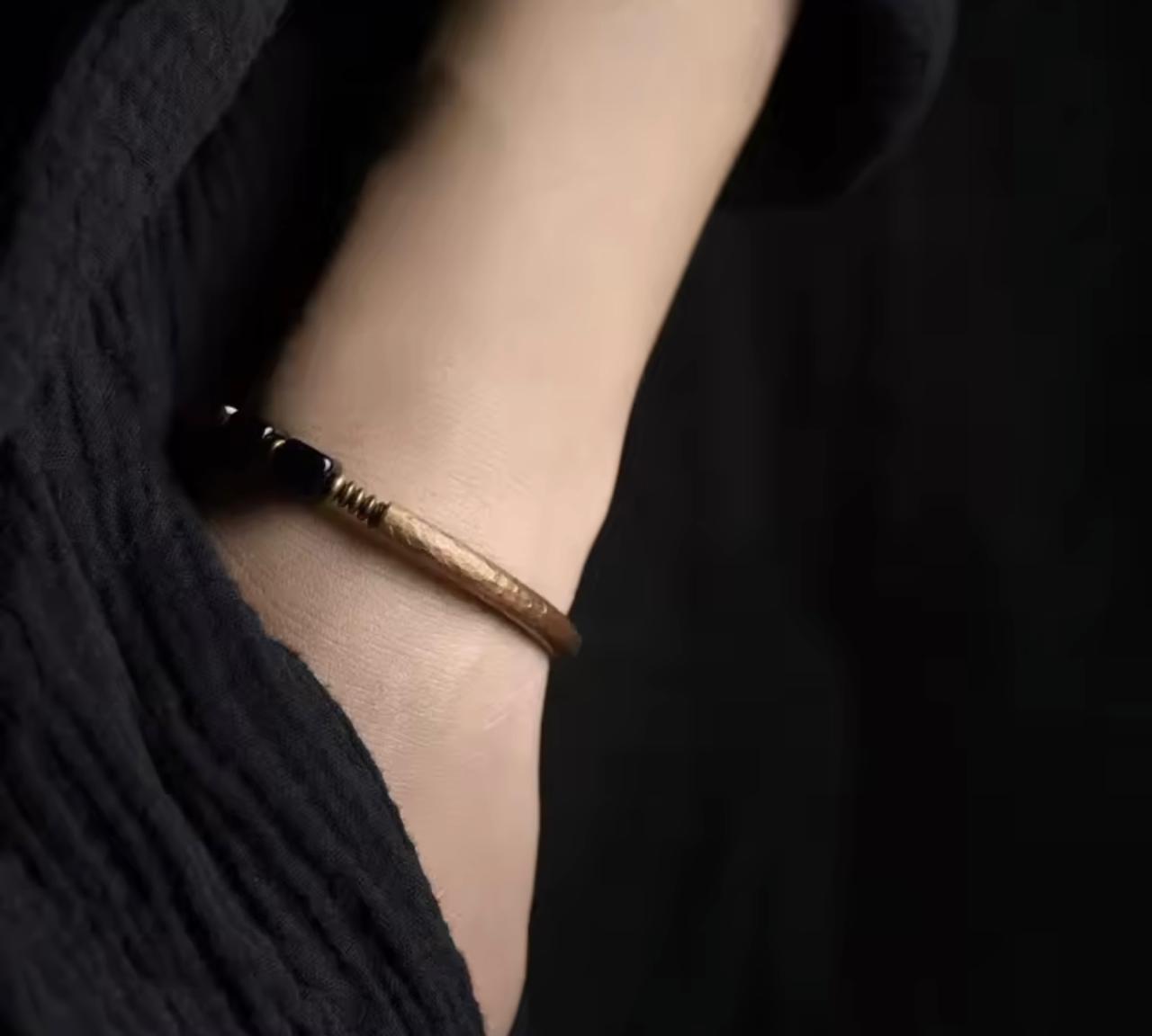 Obsidian Natural Stone with Pure Copper and Magnetic Point Healing