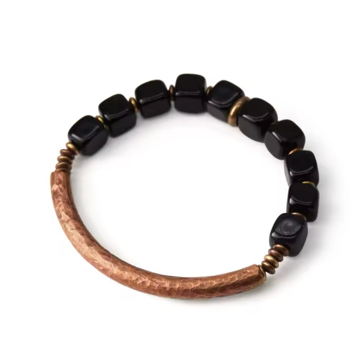 Obsidian Natural Stone with Pure Copper and Magnetic Point Healing