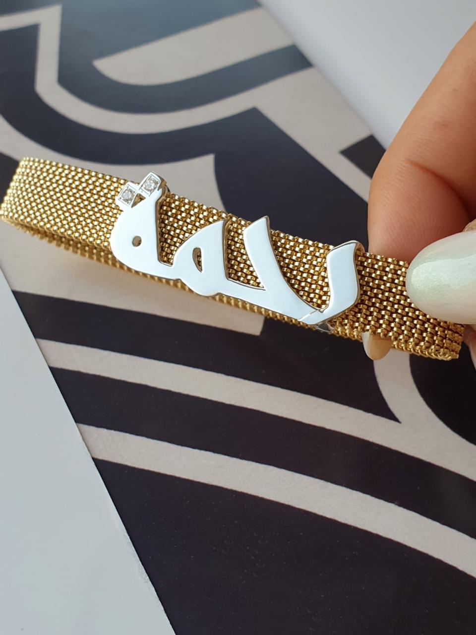 Gold Name Design With Italian Steel Bracelet