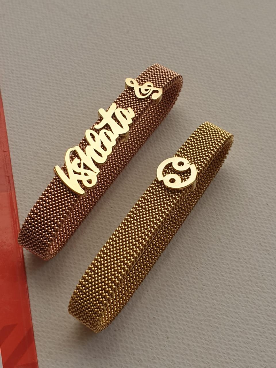 Gold Free Style Name Design With Italian Steel Bracelet