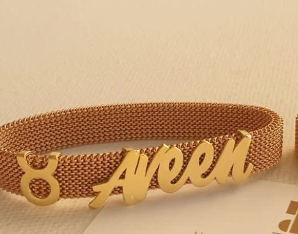 Gold Free Style Name Design With Italian Steel Bracelet
