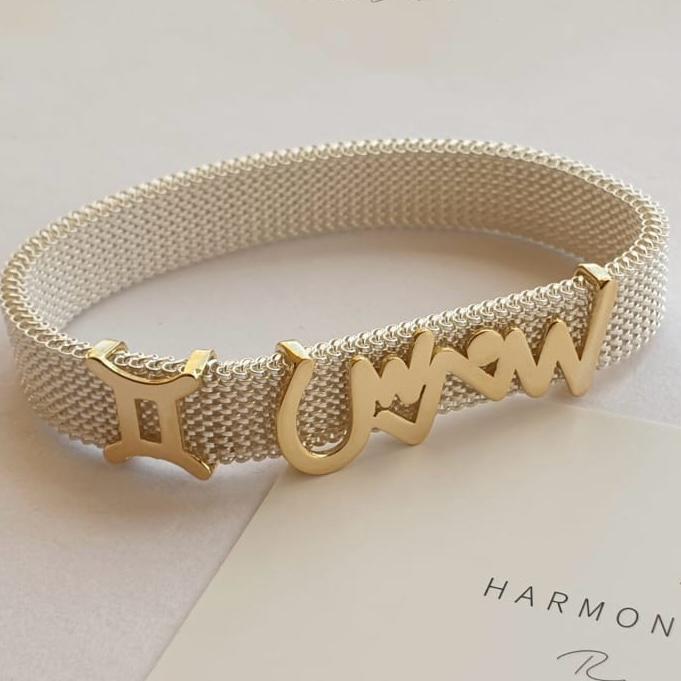 Gold Free Style Name Design With Italian Steel Bracelet