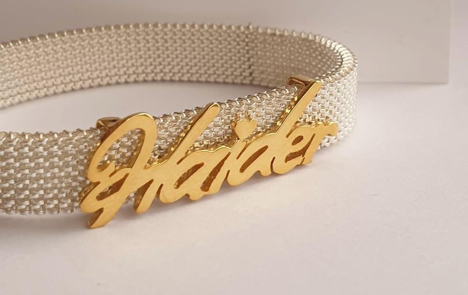 Gold Free Style Name Design With Italian Steel Bracelet