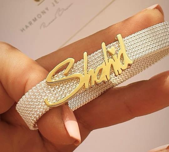 Gold Free Style Name Design With Italian Steel Bracelet