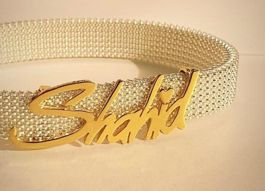 Gold Free Style Name Design With Italian Steel Bracelet
