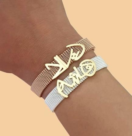 Gold Free Style Name Design With Italian Steel Bracelet