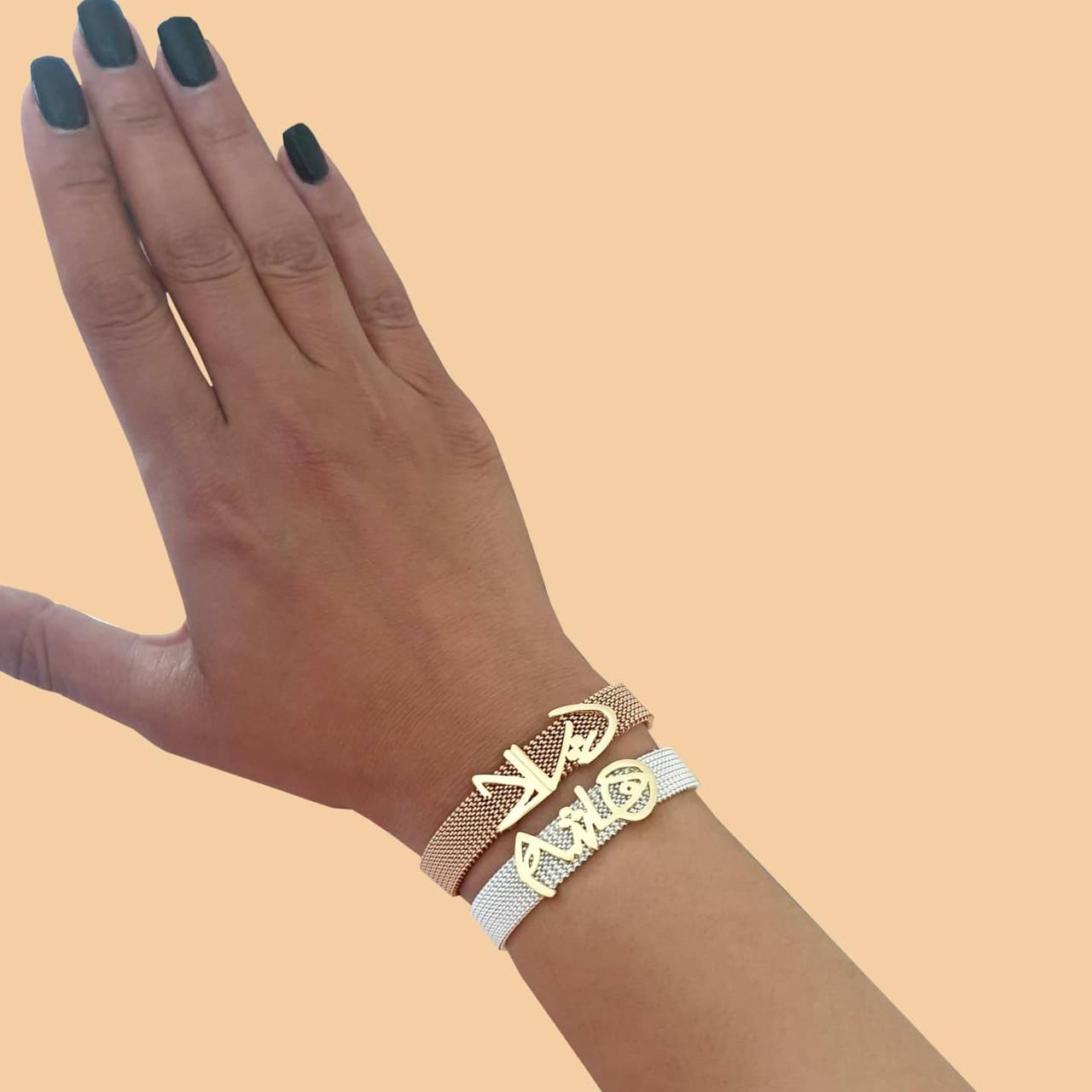 Gold Free Style Name Design With Italian Steel Bracelet