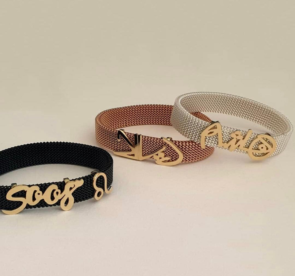 Gold Free Style Name Design With Italian Steel Bracelet