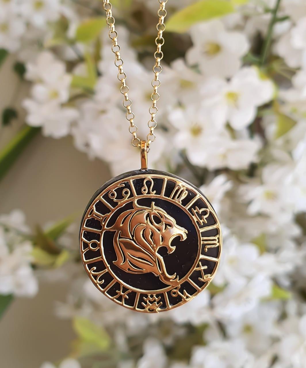 Gold Leo With Zodiac Sign Necklace