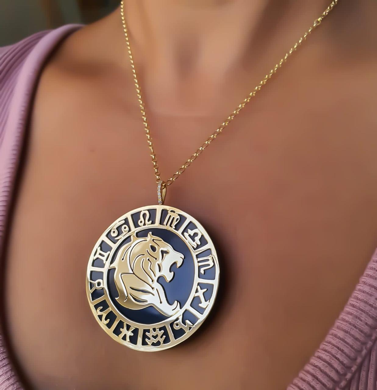 Gold Leo With Zodiac Sign Necklace