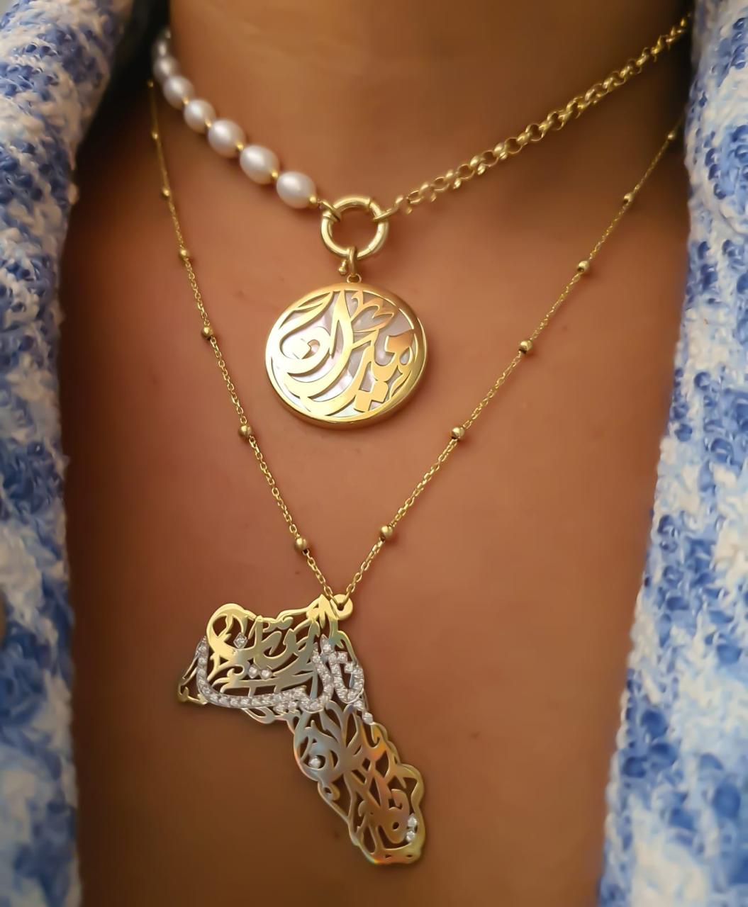 Gold Kurdistan Al Iraq Map With Family Names Design Necklace